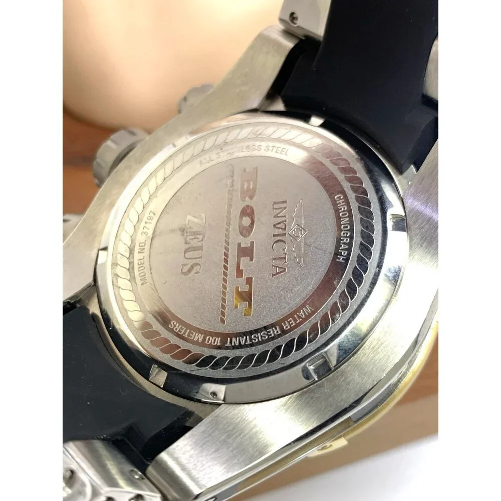 Invicta Men's Watch 37197 Bolt Quartz Chronograph Gold Silver Dial Rubber 51mm